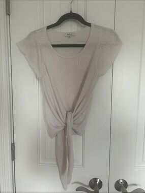 Madewell Cream Tie-Front Short Sleeve Crop Top